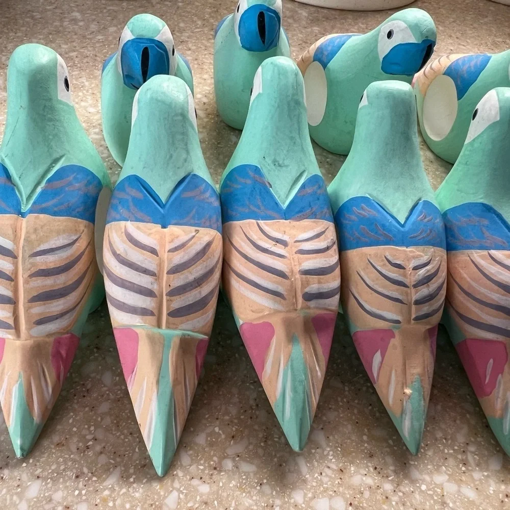 10 Parrot Napkin Ring Holders Wooden Teal, Pink and Blue Tropical